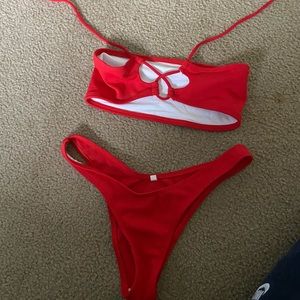 Red Bandeau Bikini w/ Bottoms